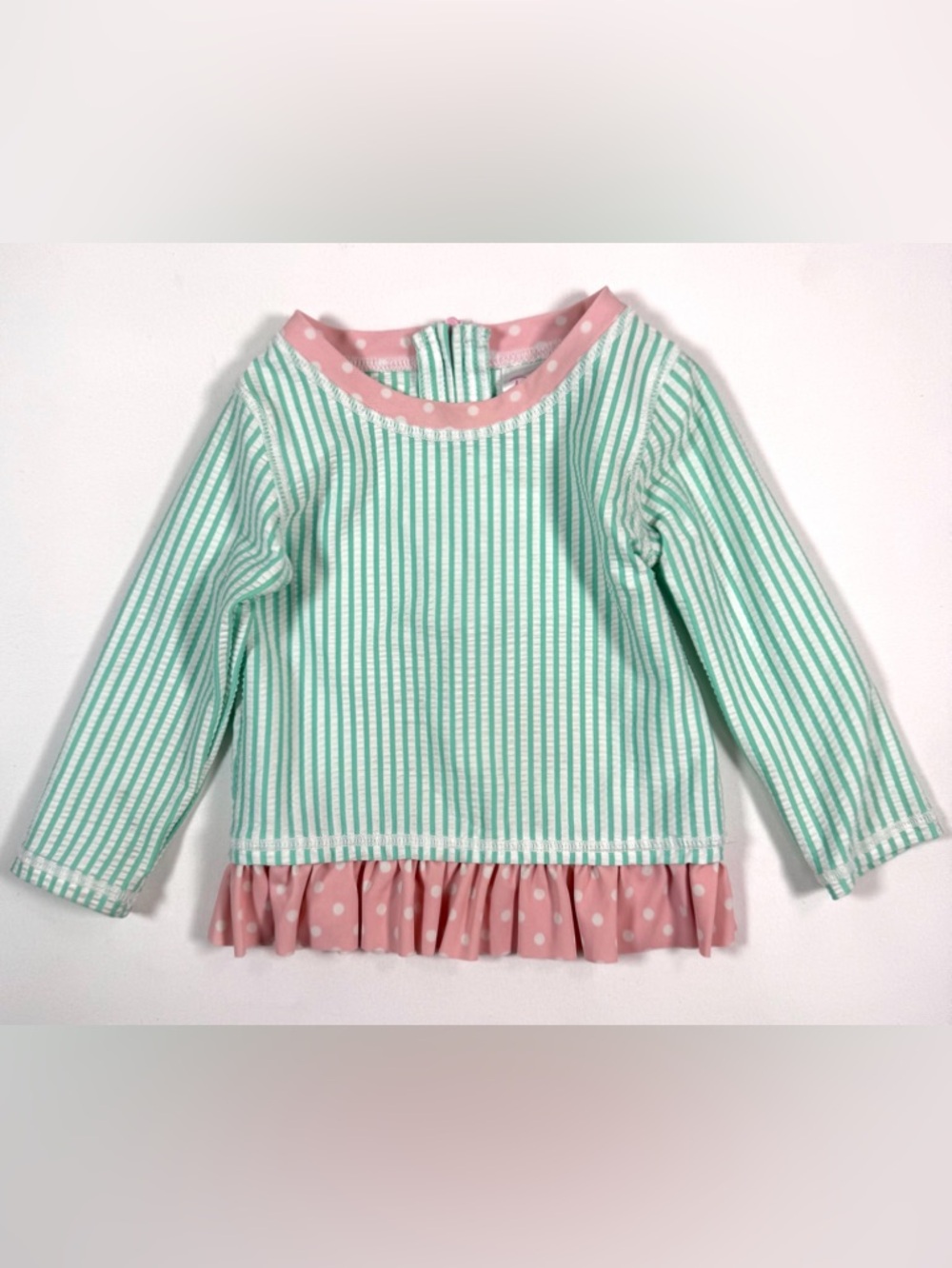 RUFFLEBUTTS Baby Rash Guard Top 12-18M Polka Dot‎ Ruffle Hem Long Sleeve Swim